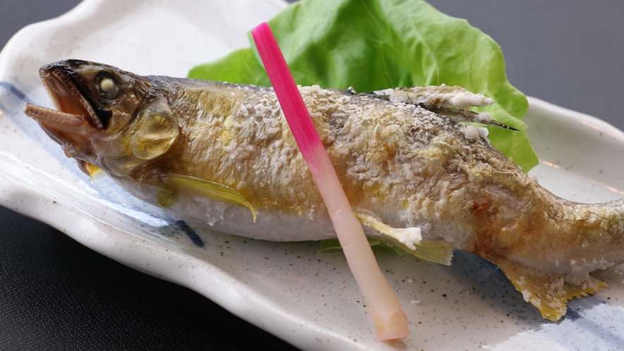 #お食事　～四季と移ろう逸品～奥久慈の天然鮎の塩焼きはリピーターにも人気の一品。