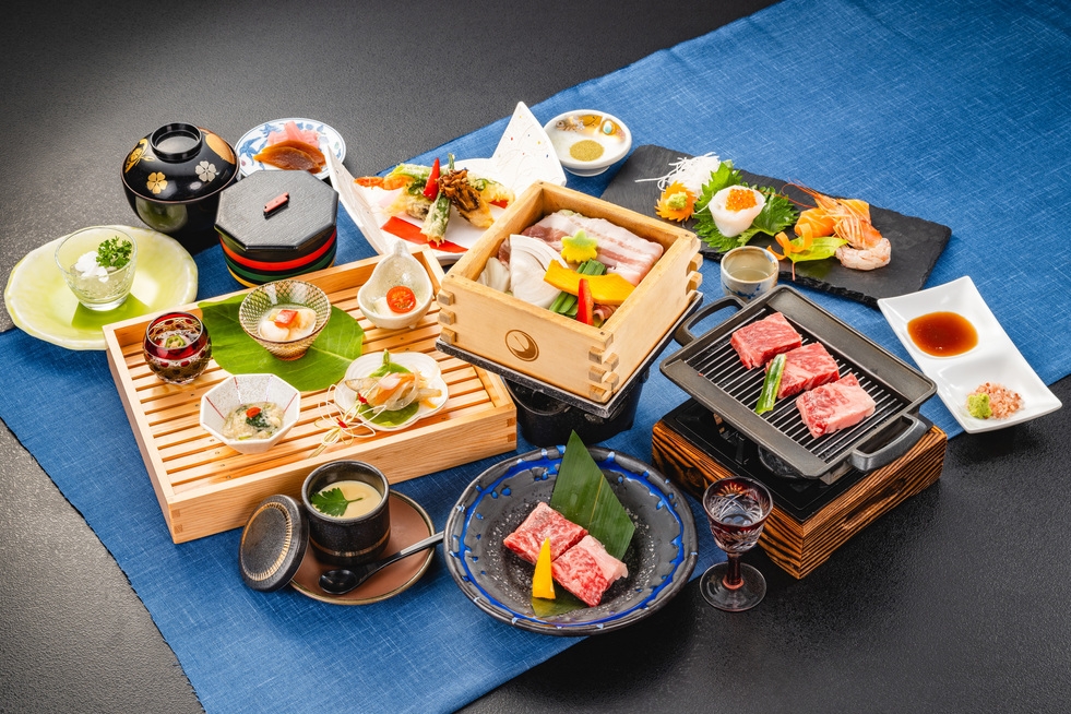 【個室食】岡山和牛でグレードアップ「岡山和牛ステーキ＆日本酒蒸篭蒸し」好評・ステーキ会席