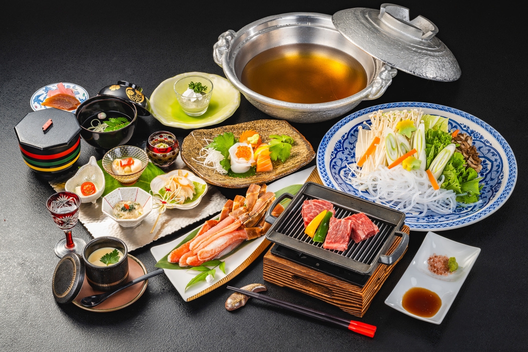 個室食事【かにしゃぶしゃぶ＆岡山県産和牛ステーキ】冬の贅沢プラン