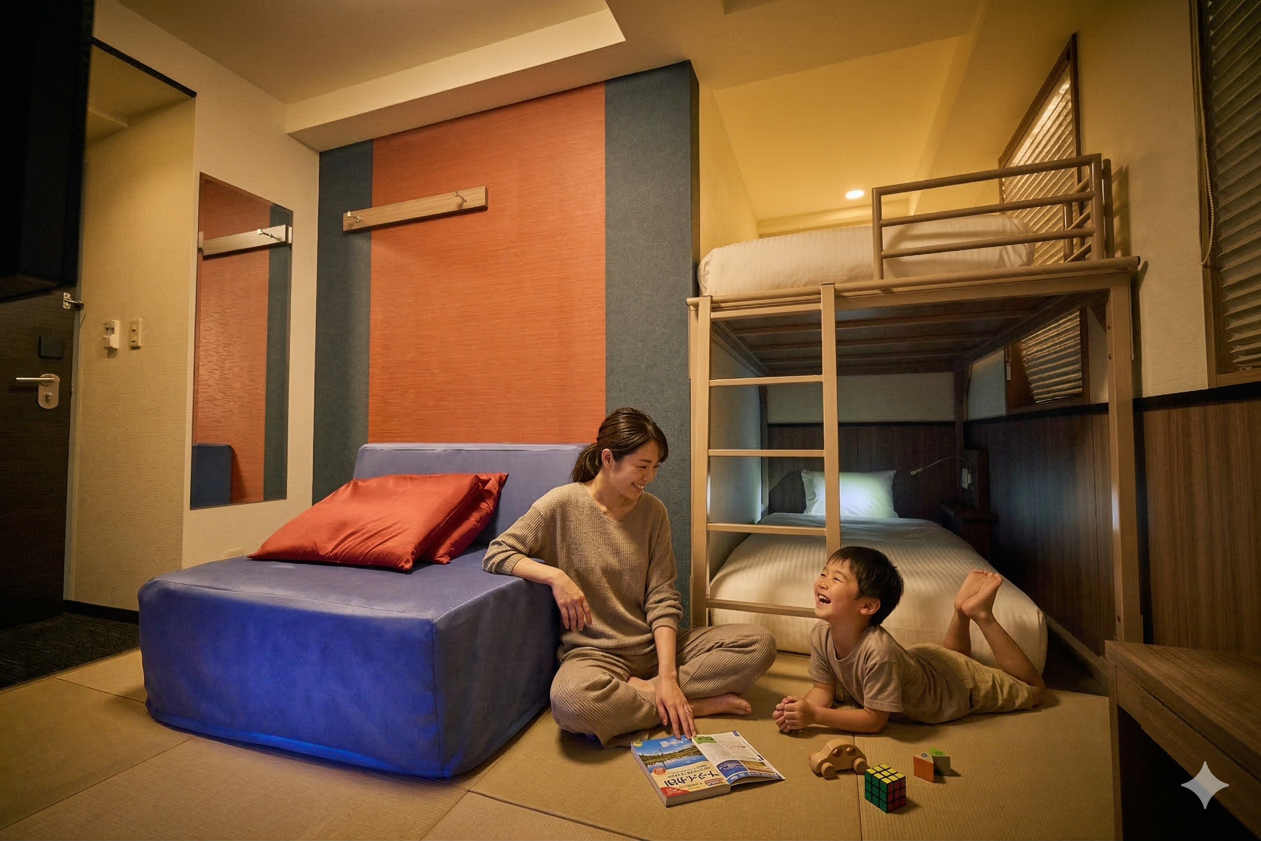 コンフォートルーム（2段ベッドルーム）は、ダブルルームとツインルームの中間の広さ。お子様にも人気です