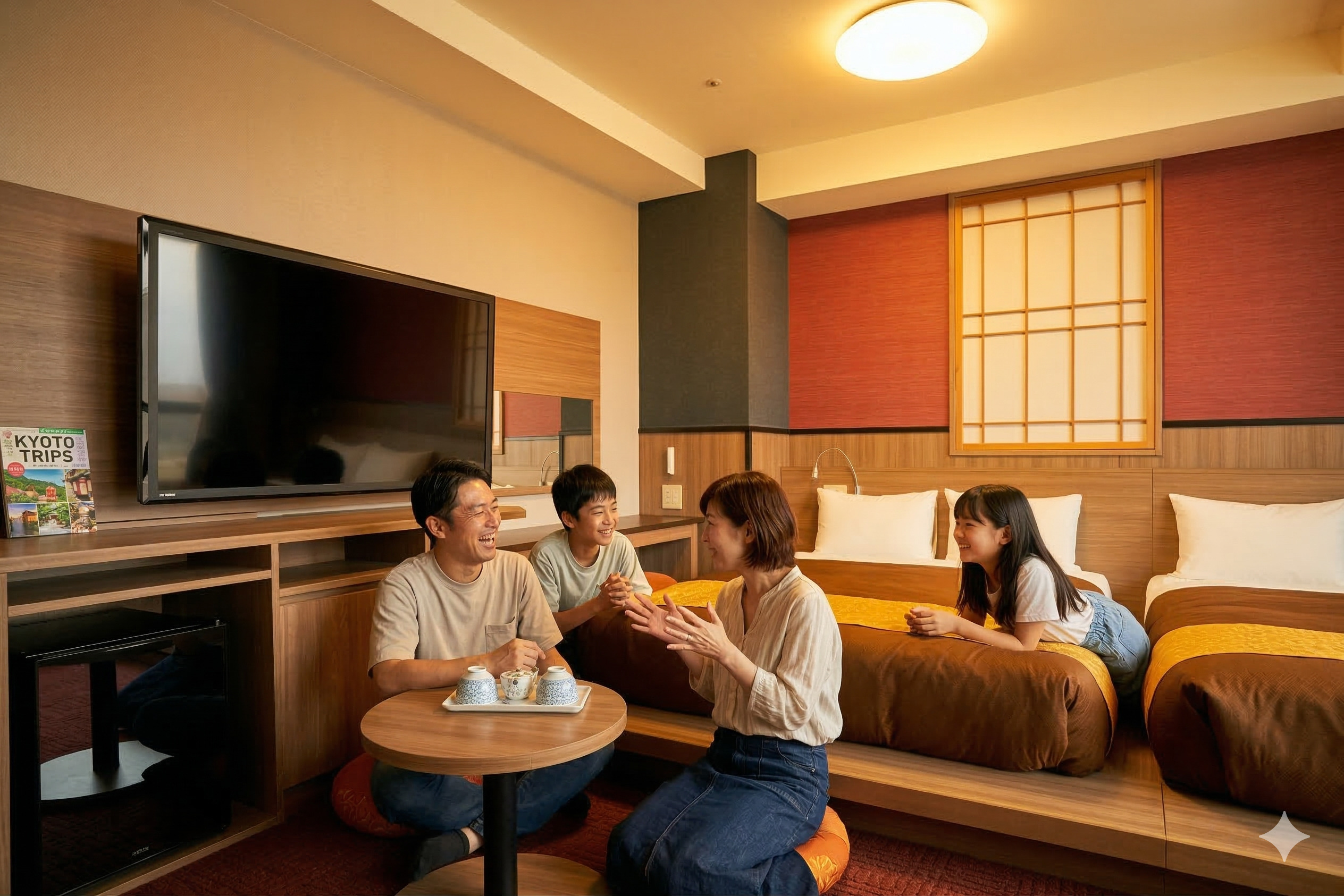 デラックスツインルームのご利用イメージ。27㎡のゆったりしたお部屋で、ご家族連れに特に人気です。