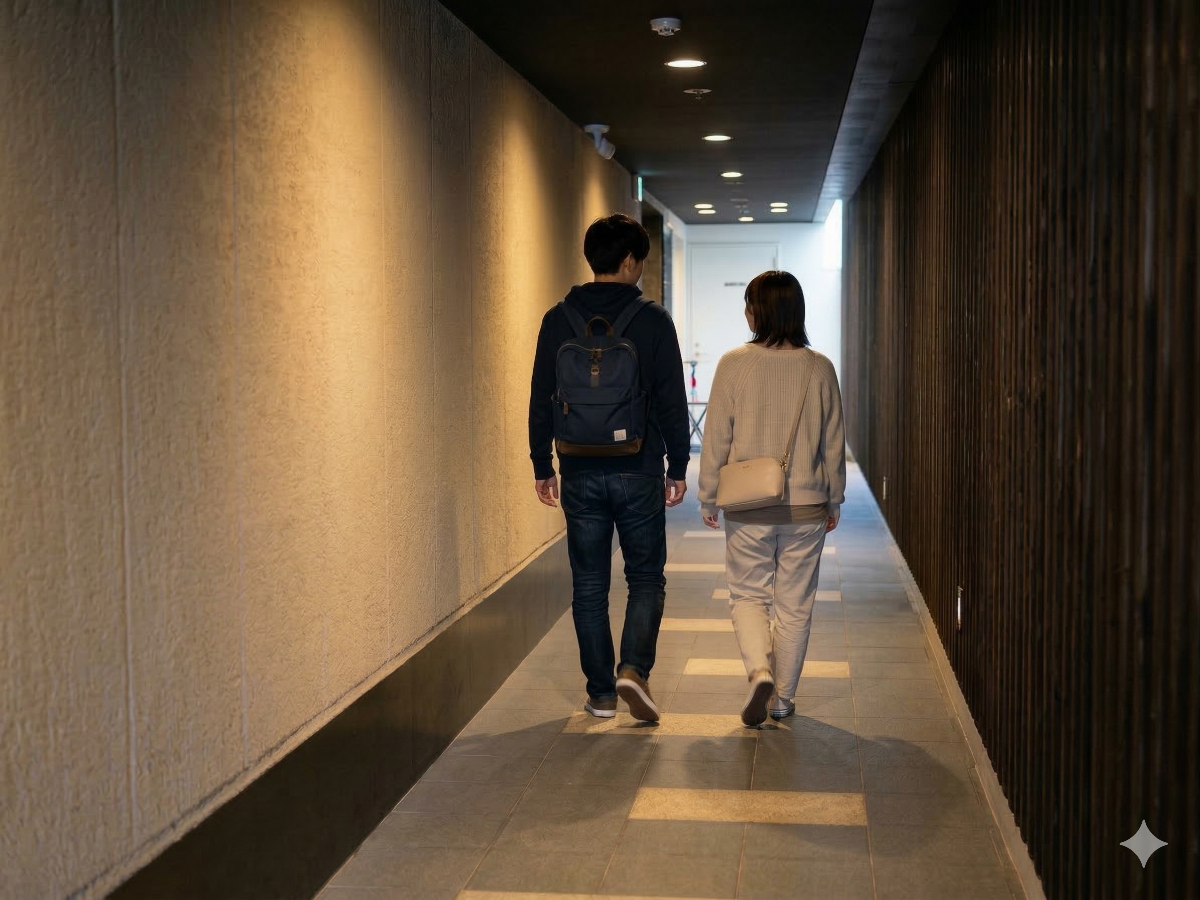 奥のエレベーターへと続く石畳の廊下。こうしたところにも、京都 東山の風情を感じていただけます。