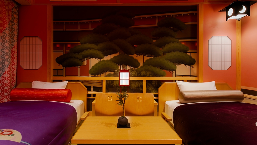 【歌舞伎ルーム‐松】枕元には、オリジナル書き下ろしの舞台背景が。 (C) SHOCHIKU