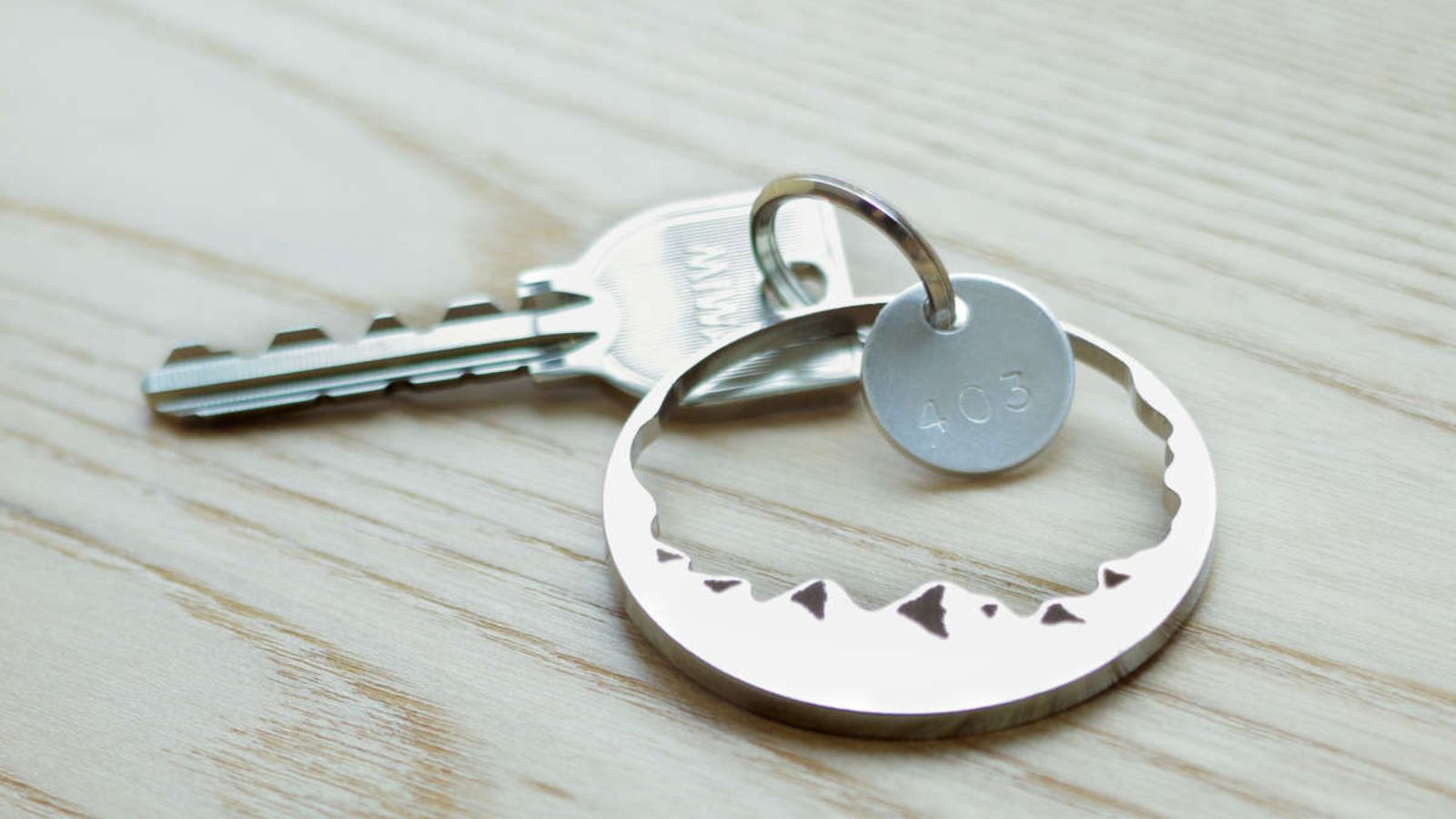 ホテルのロゴを型どった特製キーホルダーです。販売もしております。