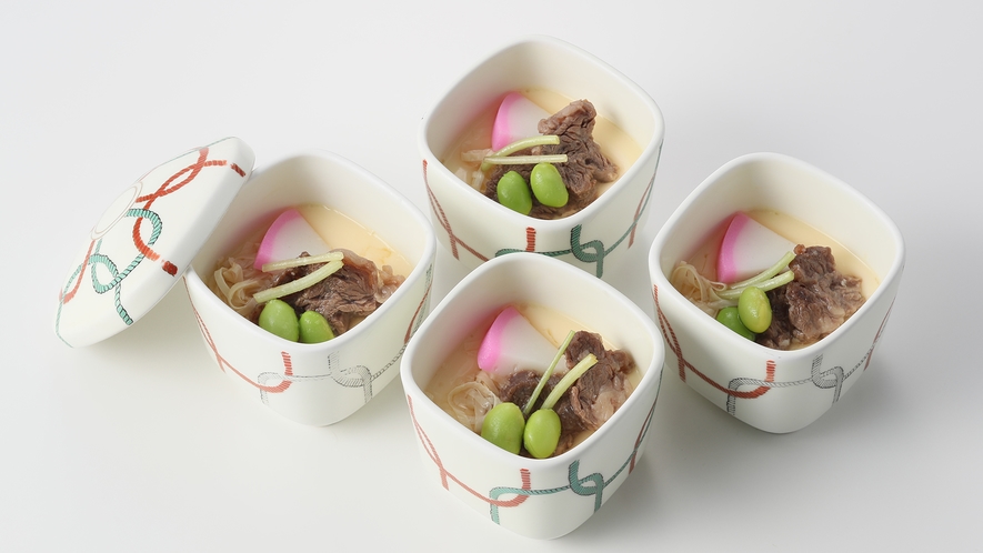 【朝食】日光名産伝統のゆばととちぎ和牛入りの茶碗蒸し