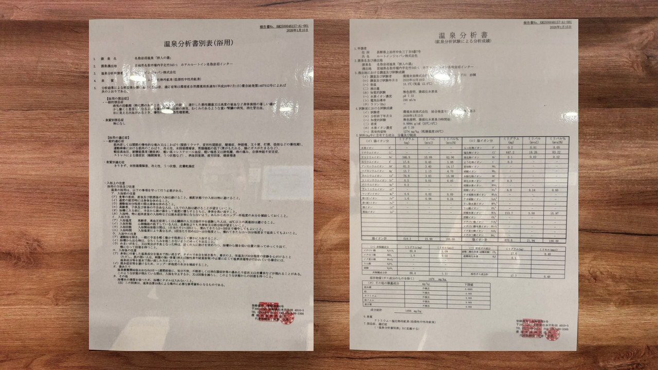 ・天然温泉「効能表」