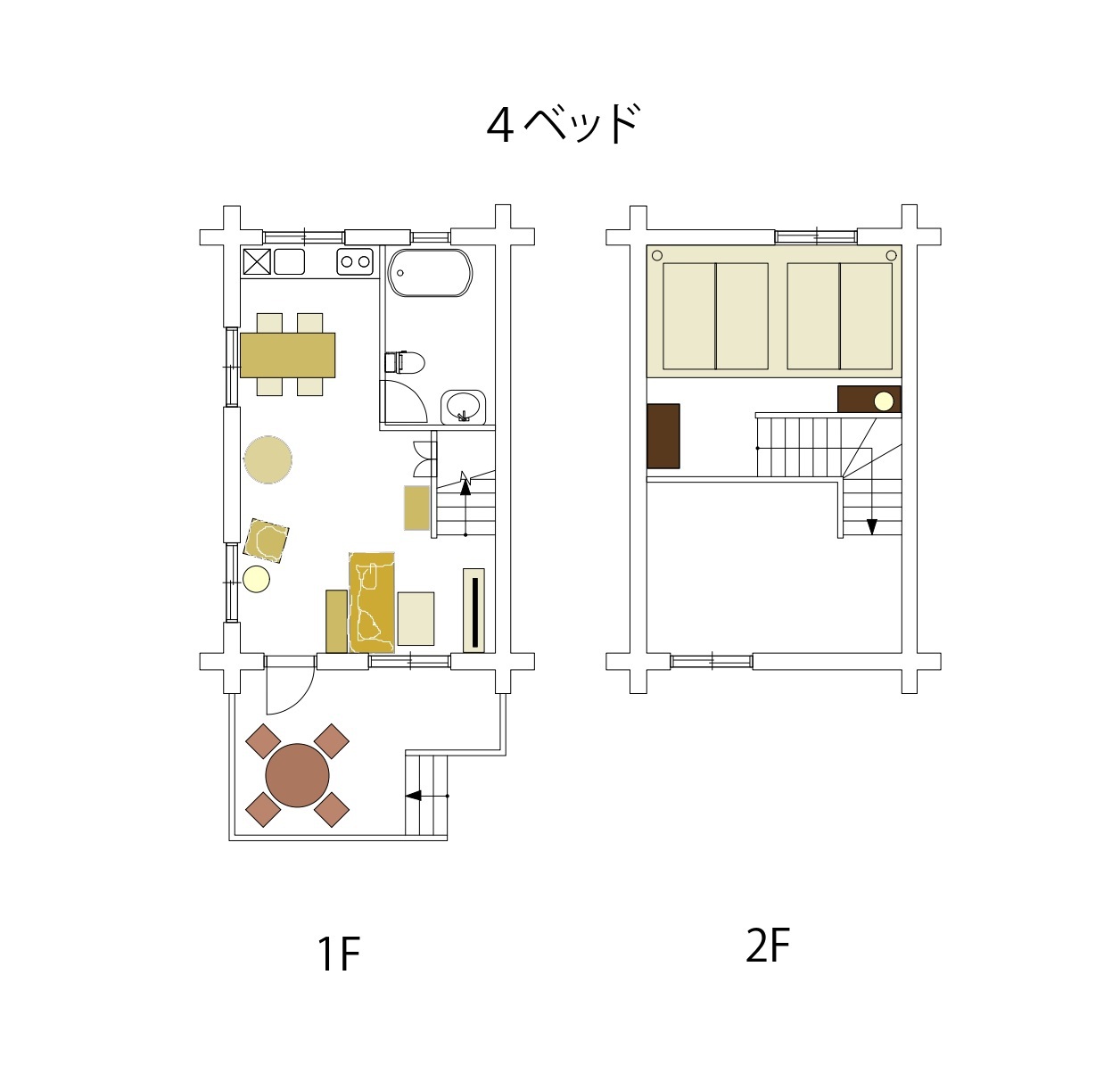 【1棟貸切】森の中のコテージ2部屋をゆっくり広々使えるプラン！（ベッド8台）