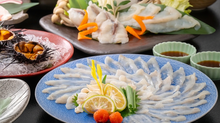 【楽天トラベルサマーSALE】◆河豚・雲丹◆2種のだしで河豚・黒毛和牛・萩むつみ豚を堪能♪