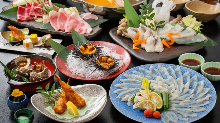 【◆＊贅沢ふぐ会席＊◆】ふぐ刺し20切れ・ふぐちり・ふぐ唐揚げに舌鼓！黒毛和牛を雲丹しゃぶで豪華会席