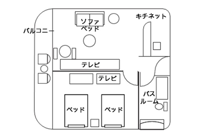 1ベッドルーム スイート 間取り一例