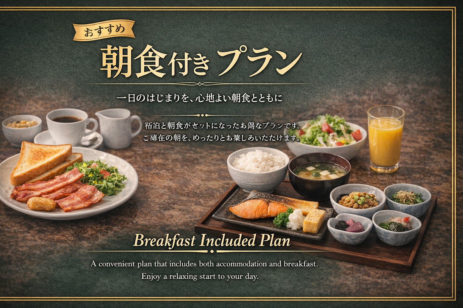 当館人気ブッフェスタイルの朝食付きプラン　 営業時間　７：００～９：３０（最終入店９：００）　 セルフサービス　※食べ放題ではございません