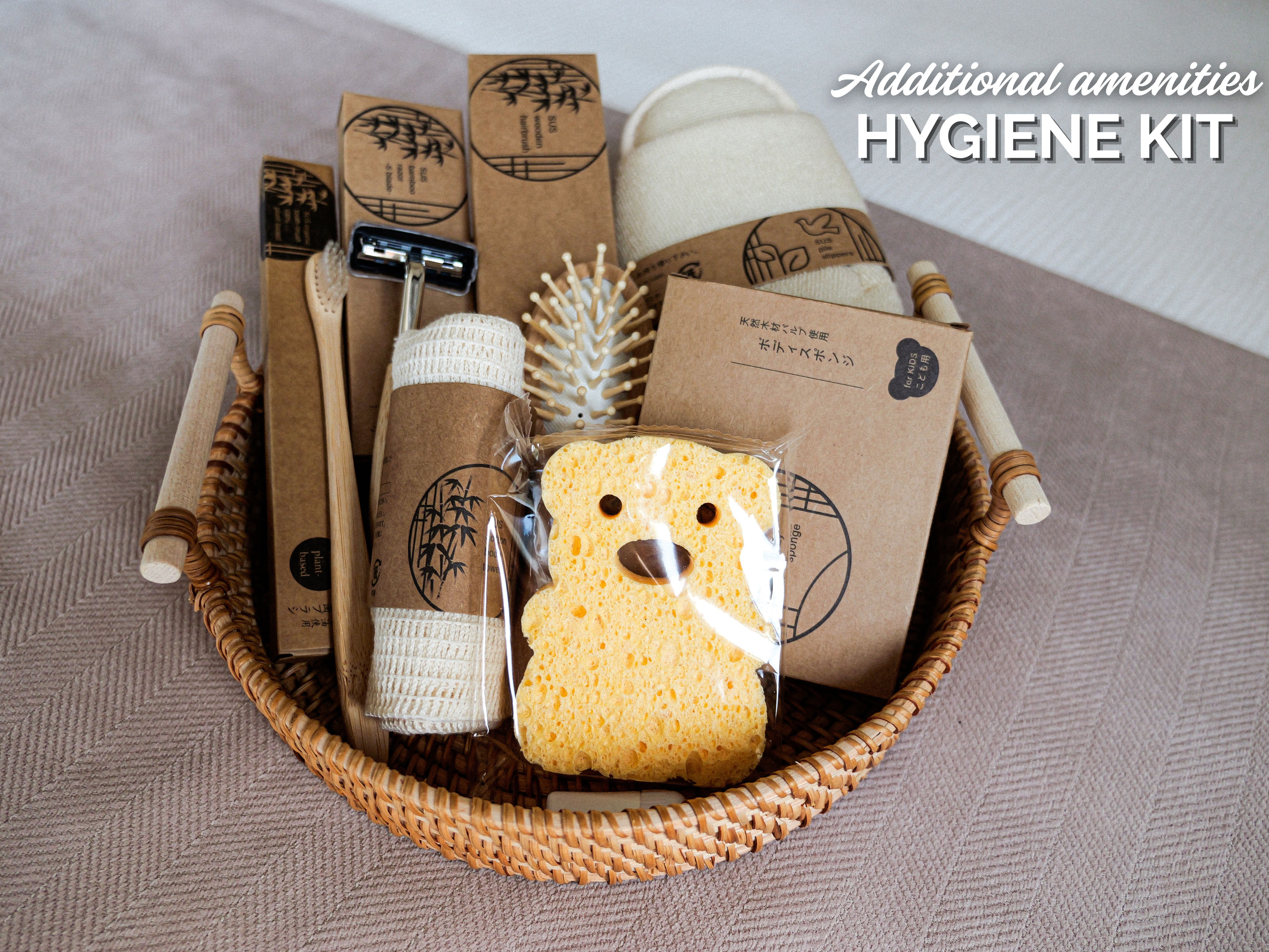 エコ素材の各種アメニティ／※環境配慮のため客室備え付けはなく、フロントにて販売しております