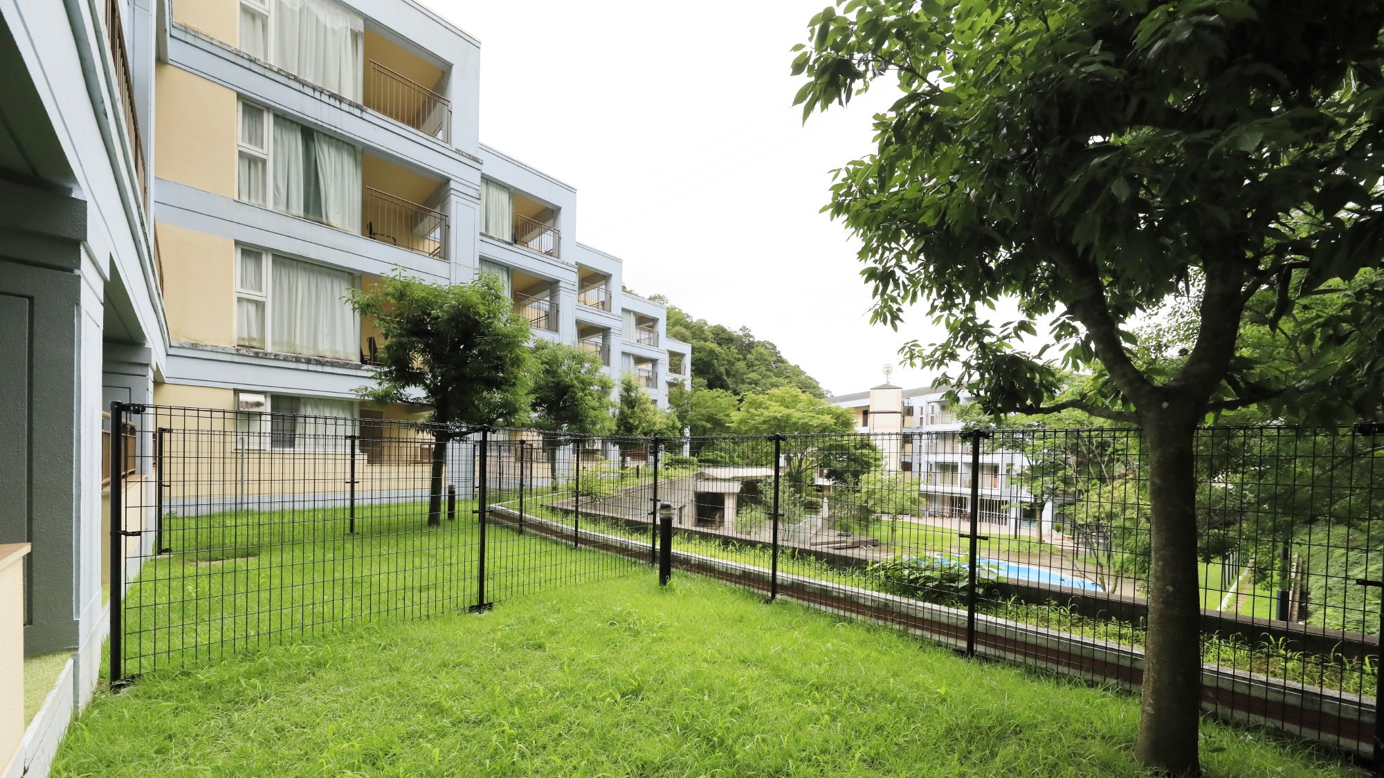 屋外にご宿泊者様専用のガーデン（ミニドッグラン）を備えたお部屋です