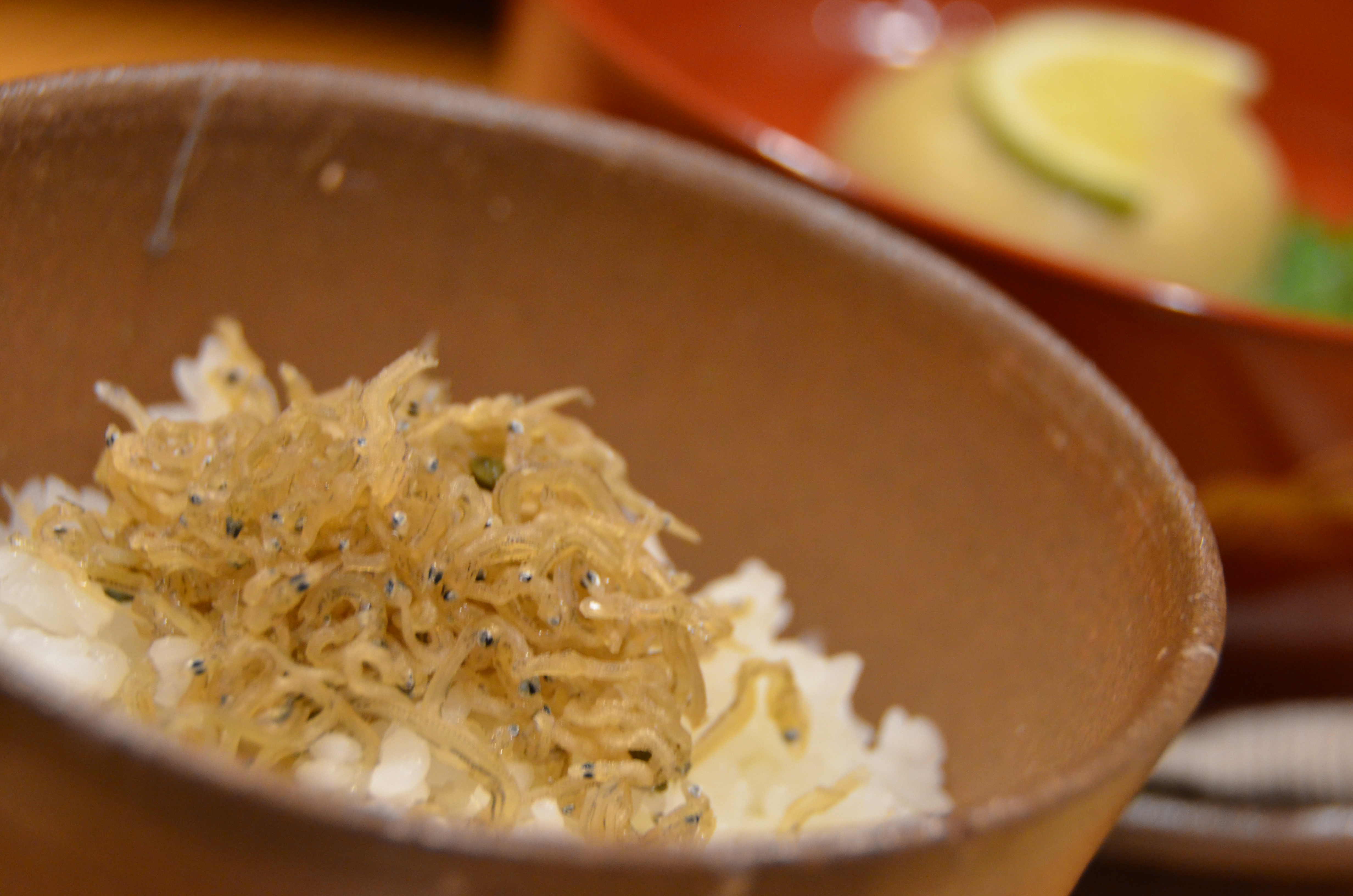 【ご夕食の一例】地元産のお米、ちりめん山椒煮