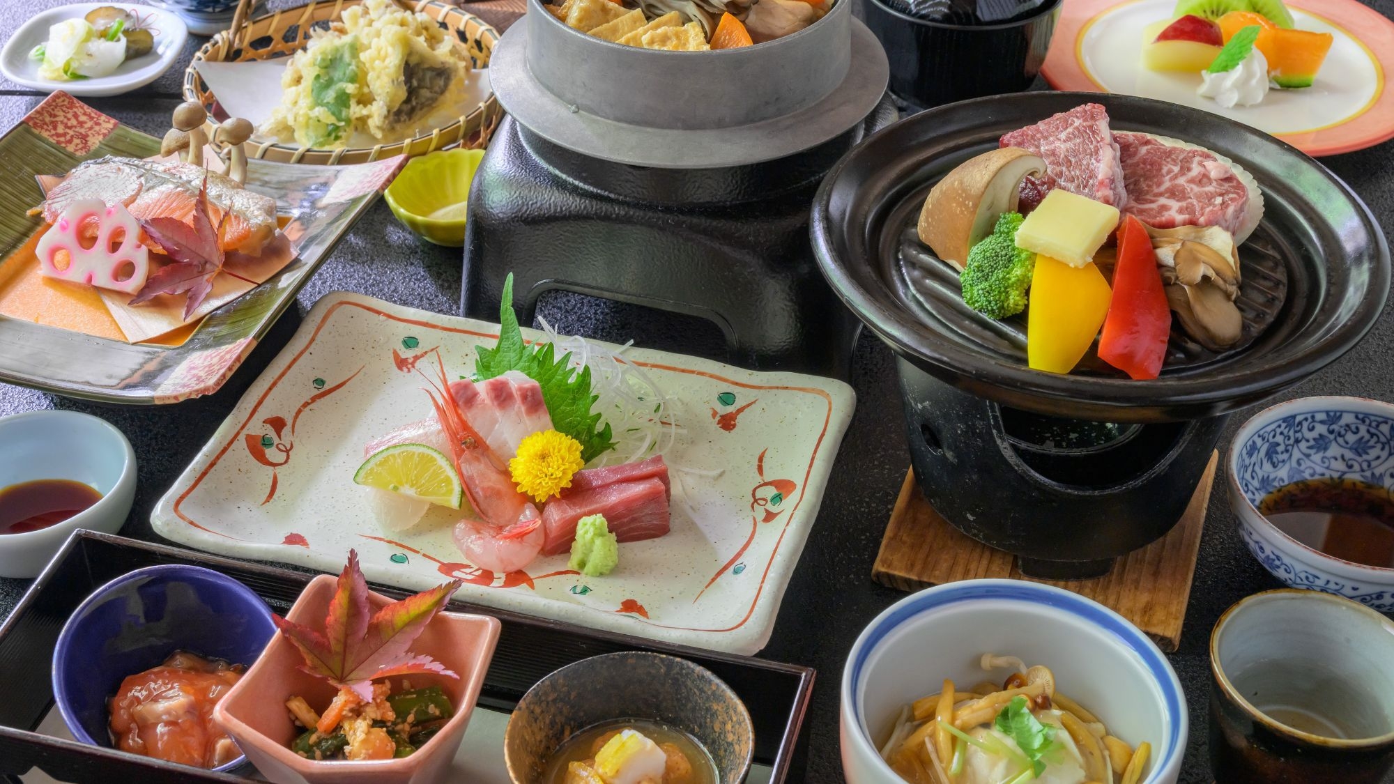 【秋限定〇スタンダード会席＜秋の華＞】旬を味わう！国産牛陶板焼き×九頭竜舞茸釜飯！ 松茸天ぷら他