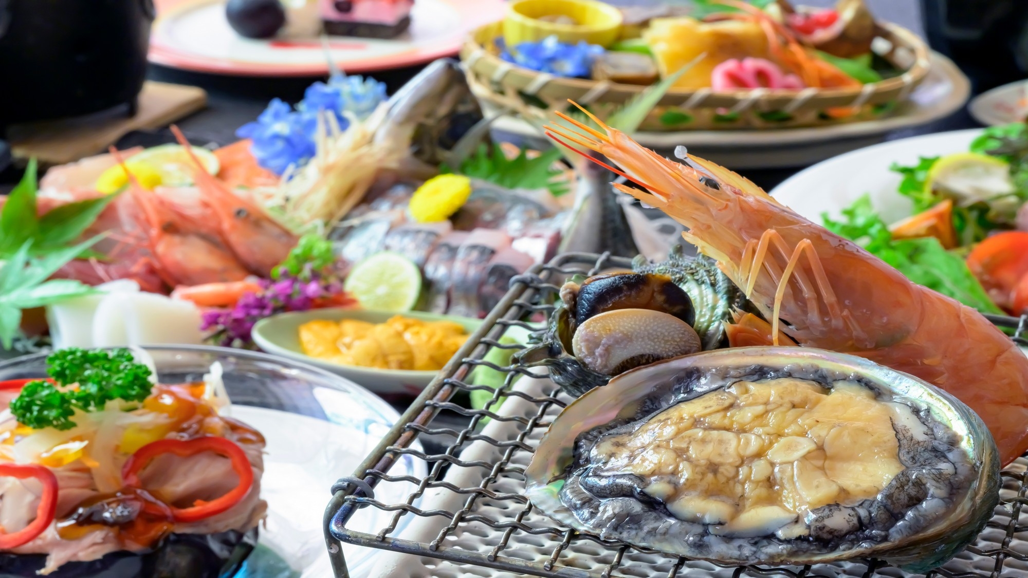 【夏の美食〇豪華うなぎ釜飯】あわびとサザエの浜焼に若狭牛！華やか夏の旬お造盛合せ＜夏の特選極み＞
