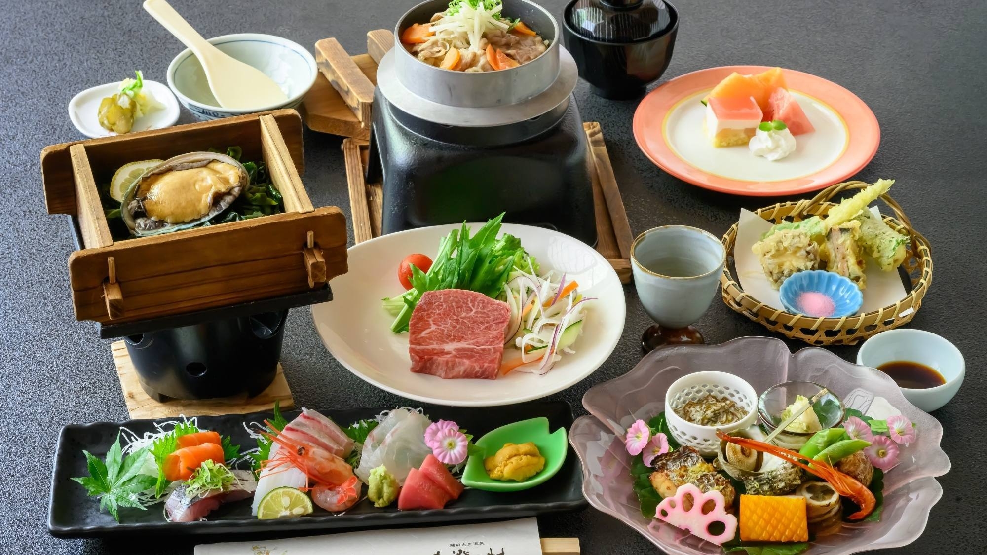 【夏の美食〇最上級会席】絶品！若狭牛ヒレ肉ステーキに活あわび蒸し！若狭牛と新生姜釜飯他＜夏の極み＞