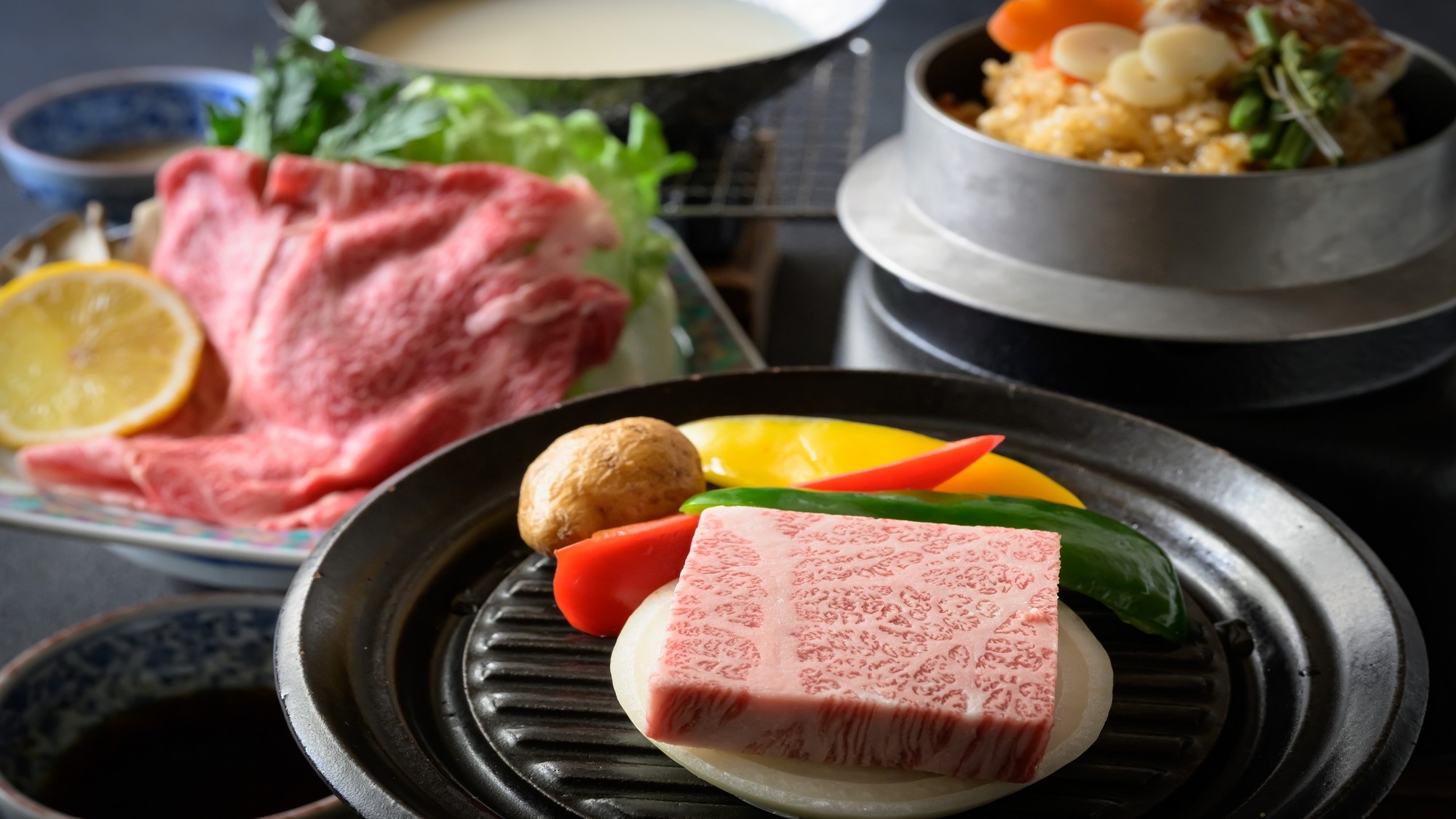 【メインが選べる〇若狭牛陶板かしゃぶしゃぶ】若竹香る春の膳〇春の香り漂う鯛釜飯をご堪能＜春の水仙＞
