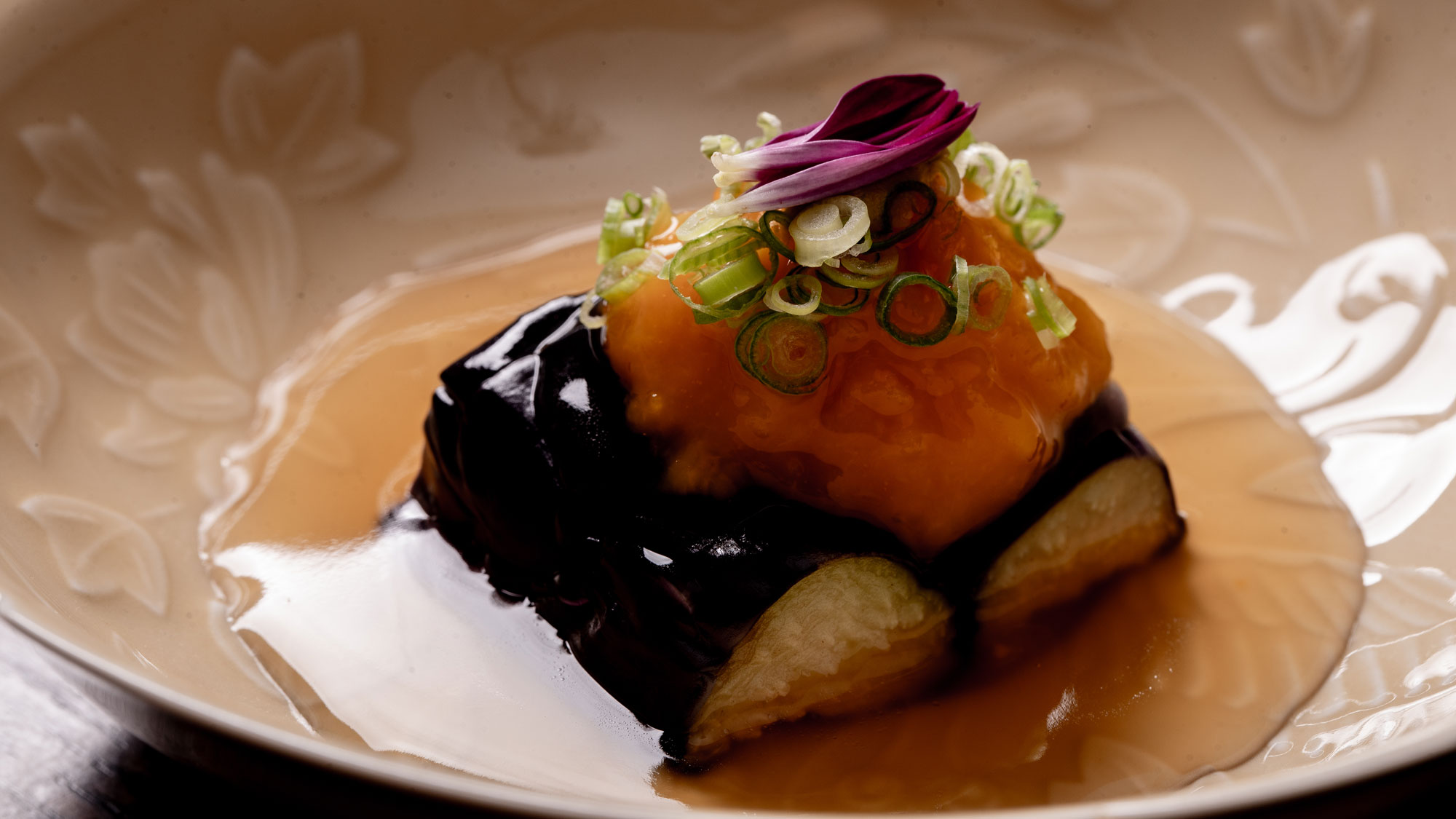 旬菜＜秋のお料理＞揚げ茄子と南瓜のべっこう餡かけ