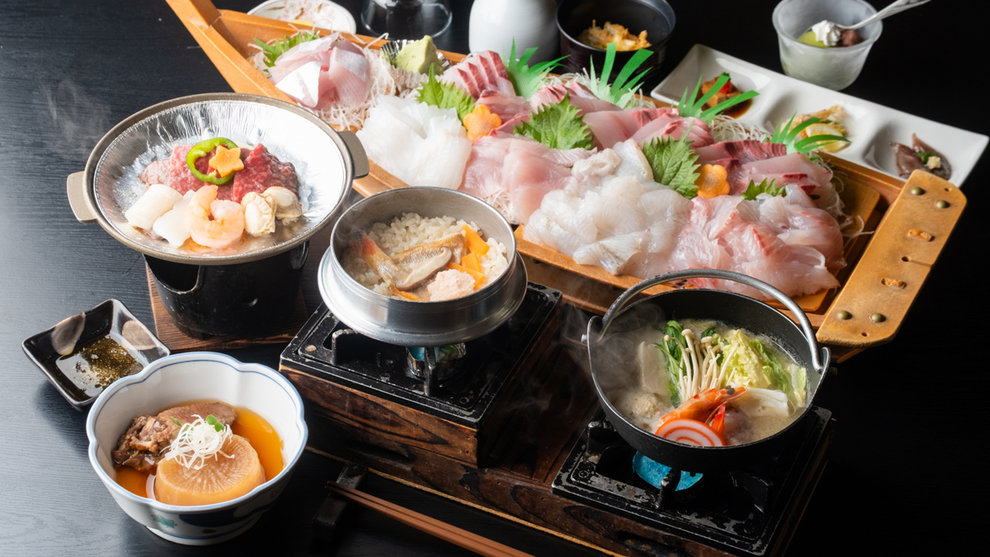 【D贅沢三昧コース】注！おなかを空かせてお越しください！氷見港直送DX大漁舟盛り付き♪