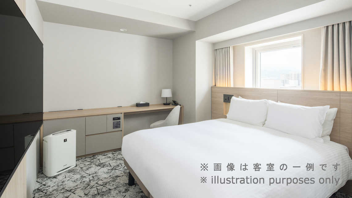 【2025年5月改装】スタンダードダブル（客室一例）／18㎡の洋室ダブルベッドルームです。