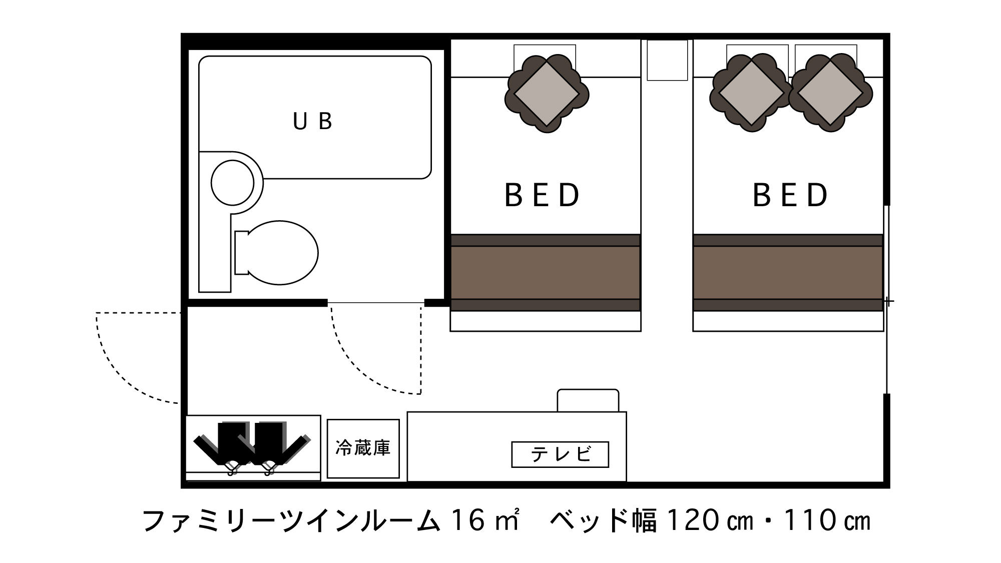 ファミリーツイン　16㎡　110cmベッド1台・120cmベッド×1台