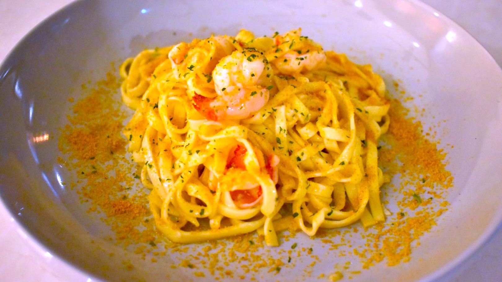 【ポンテヌオーヴォカフェ夕食】タリオリーニ　海老のペペロンチーノ　カラスミ添え