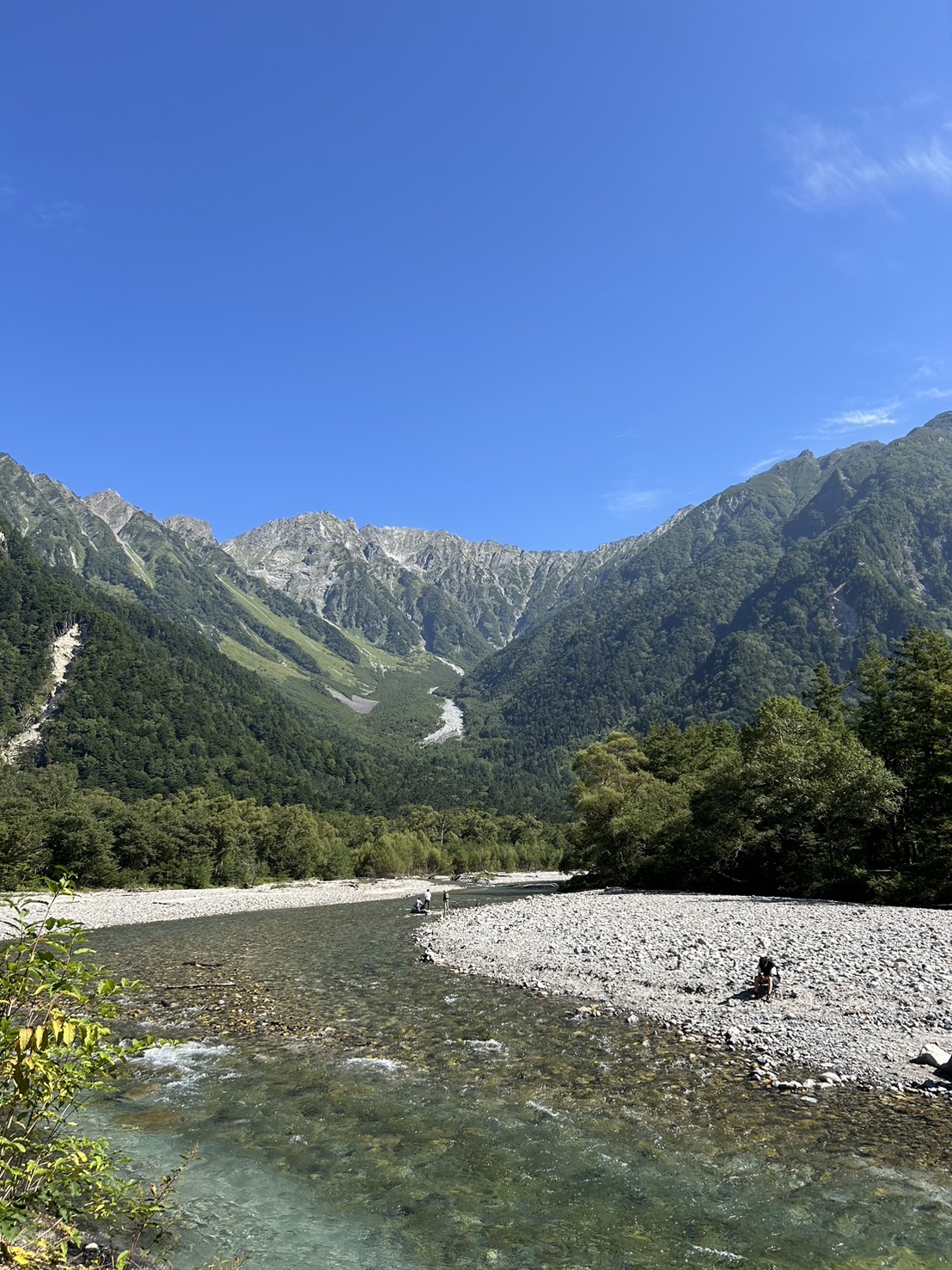 梓川の先に見える穂高連峰