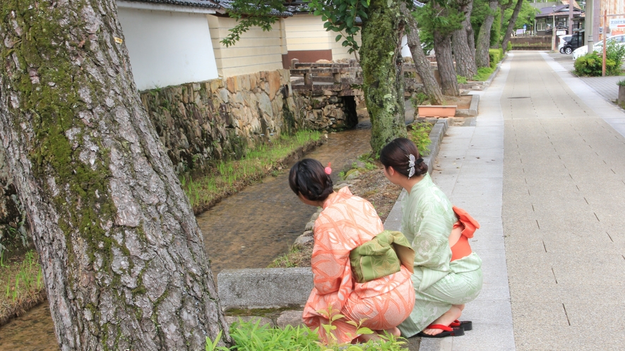 【寺町の小川で夕涼み】