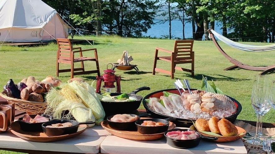 北海道の食材をつかったグランピングプランの夕食