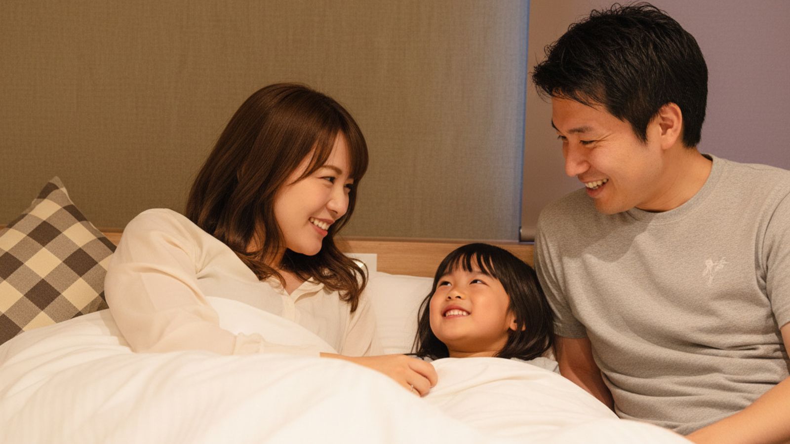 家族の笑顔が近くにあるファミリー滞在
