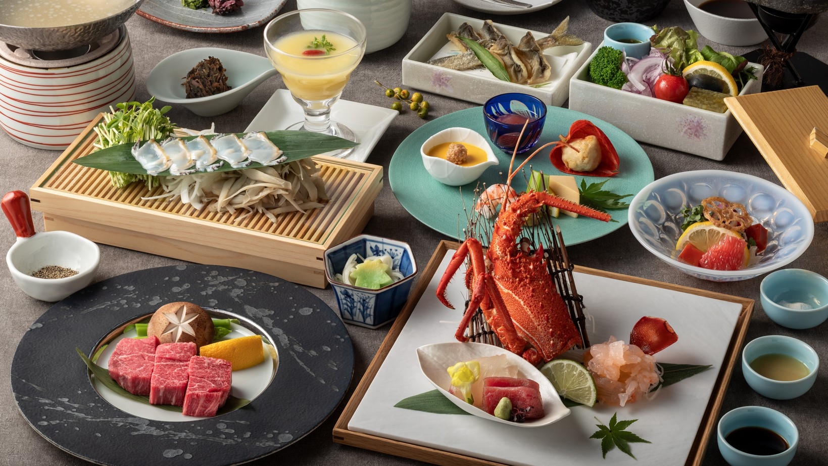 【至福の夕食】夏割3500円OFF◆Wメイン◆贅沢伊勢海老＆黒毛和牛ヒレ◆特選料理長おすすめ会席