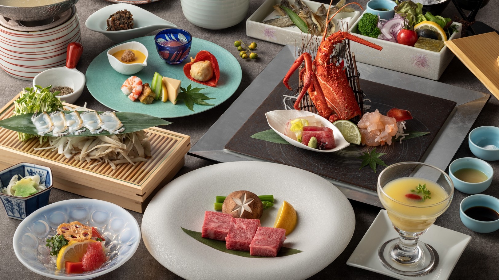 【至福の夕食】夏割2500円OFF◆Wメイン◆贅沢伊勢海老＆上質佐賀牛ロース◆特選料理長おすすめ会席