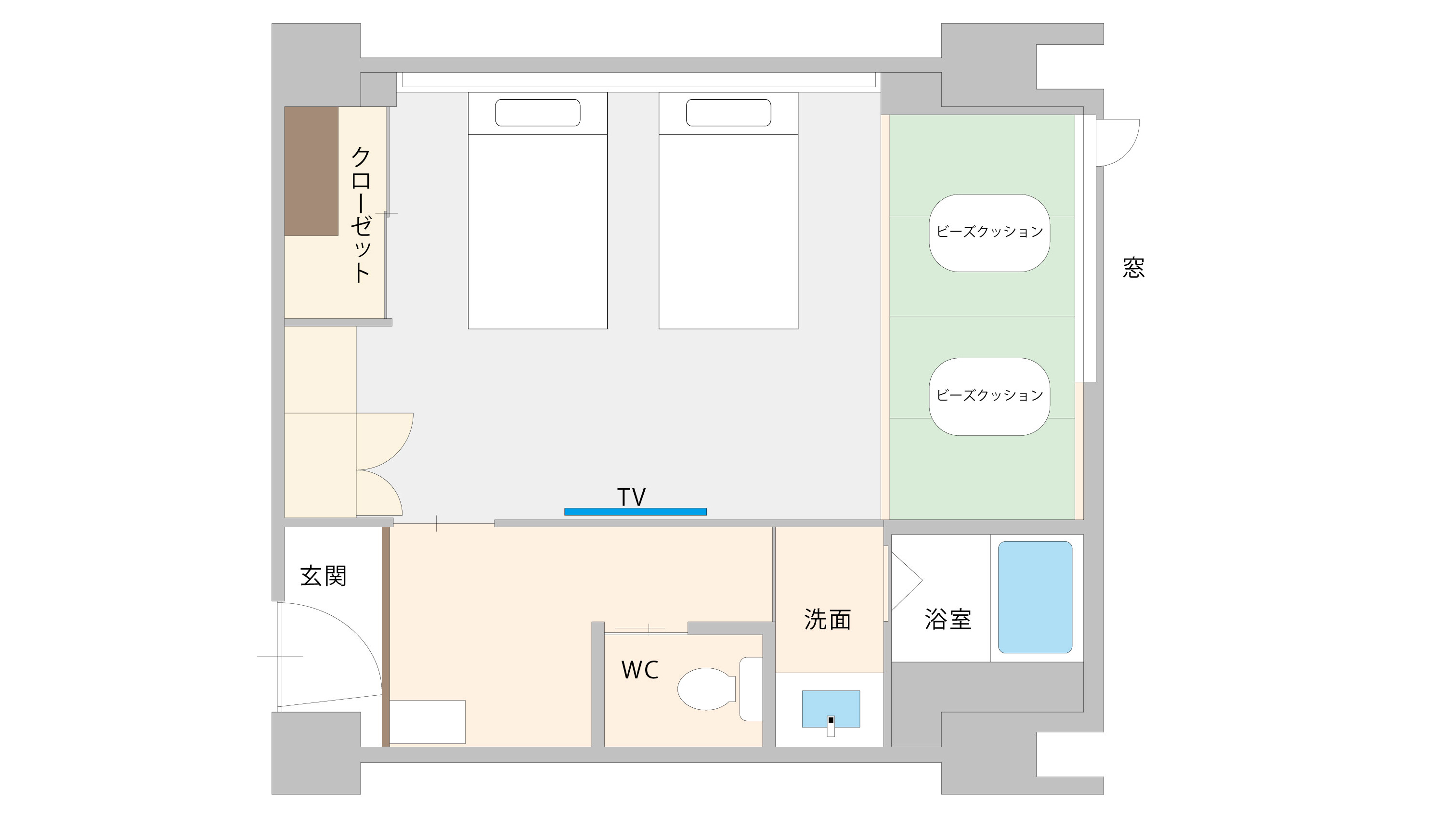 【ベッド派さんに♪】本丸4階・スーペリアツイン 間取り
