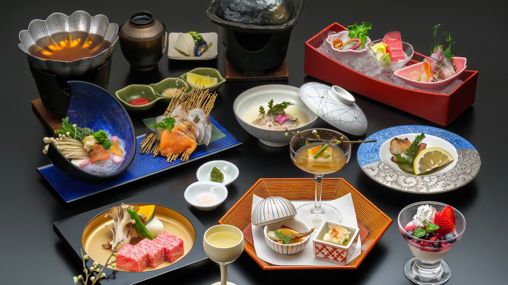 【半個室でお食事】近江牛ステーキと桜鯛の花見鍋を楽しむ春のグルメ会席