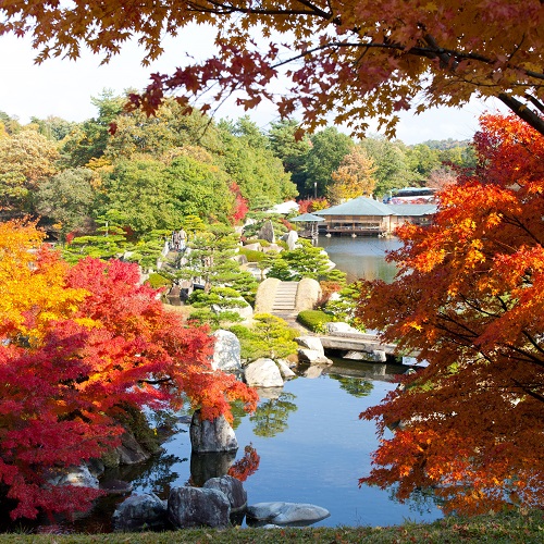 隣接する日本庭園「三景園」の紅葉