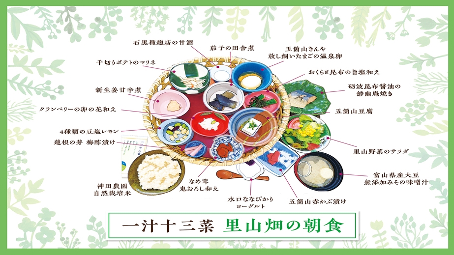 【年末年始専用】＜身体が目覚める朝のご褒美＞朝食付｜となみ野の恵みを凝縮した「身体想いのかご盛朝食」