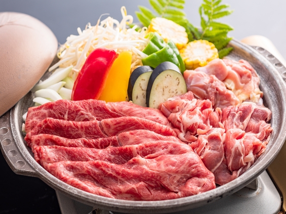 【小さな贅沢♪アワビ陶板焼き付】３種のお肉の陶板焼きでスタミナ満点♪海水浴応援特典も満載！