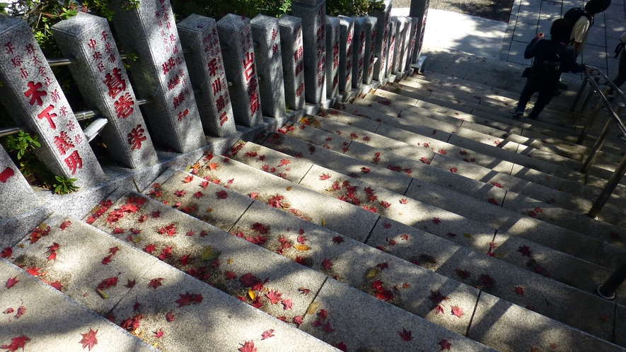 *【阿夫利神社周辺】神社へ続く階段には、小さな秋“真っ赤な紅葉”