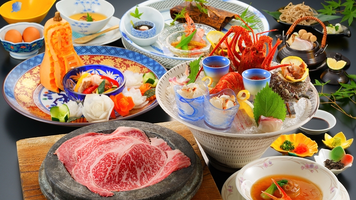 【さき楽60】目の前で仕上げる焼きすき会席【伊勢海老×和牛×ふかひれ】贅沢コース／オンライン決済限定