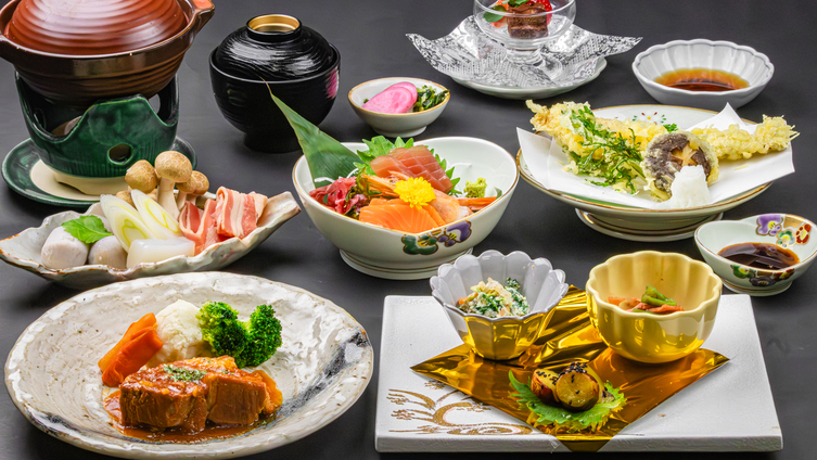 【あこや会館満喫プラン】夕食を贅沢に♪料理グレードアップで山形観光を堪能！WiFi完備・駐車場無料♪