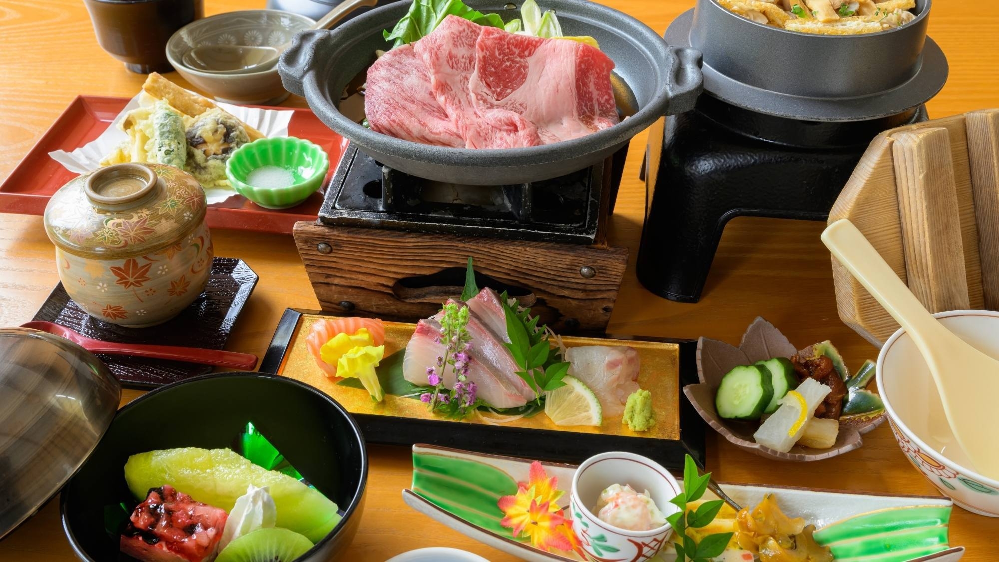 【秋の越前会席】量控えめのお手軽会席！メインは牛ロース鉄板焼き〇きのこ天ぷら・季節の釜飯も！★