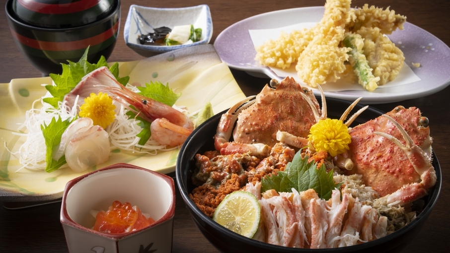 【日帰り】年内限定！せいこ蟹丸々2杯分たっぷり＜特製せいこ丼御膳＞嬉しい天婦羅・お造り付き♪