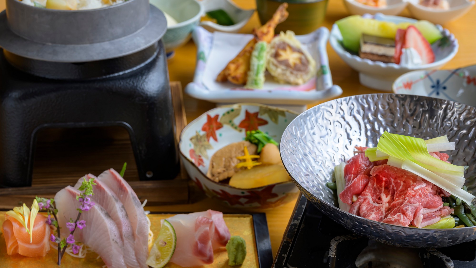 【日帰り会席〜竹〜】海鮮釜飯にお造り・牛カルビまで♪旬を詰め込んだ日帰り竹会席＜個室休憩・入浴付＞