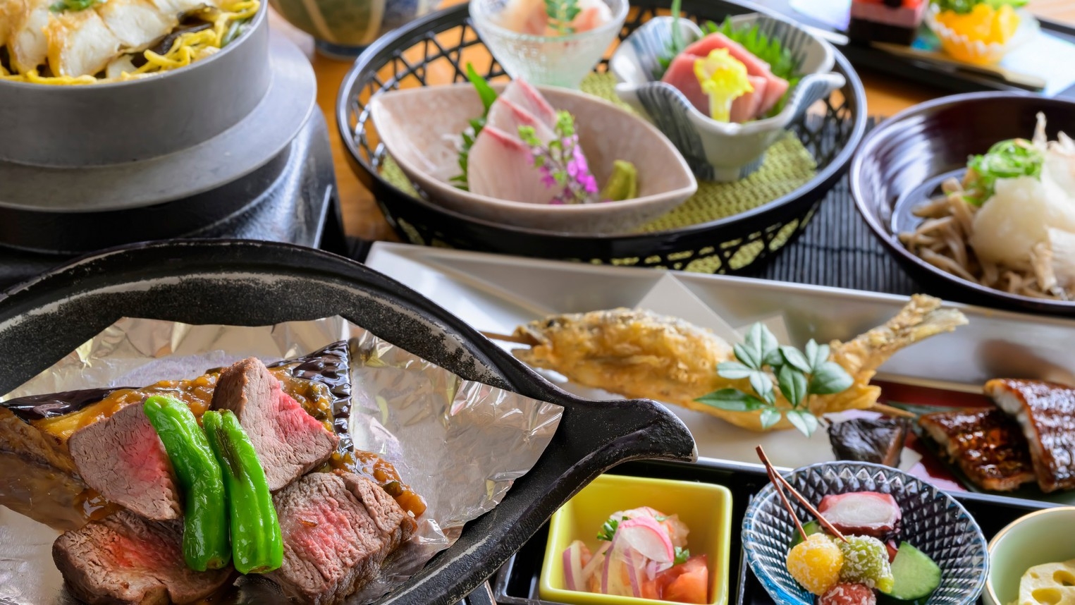 【楽天月末セール】夏の30周年記念プラン〇新鮮お造りにステーキ＆季節の鮎揚げ・うなぎも〇夏の美味饗宴