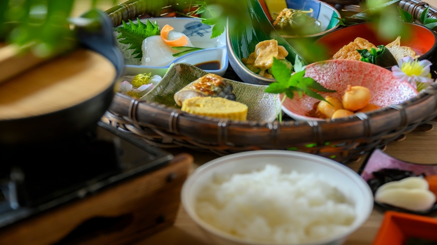 池田産「コシヒカリ」を使用したご飯。和朝食