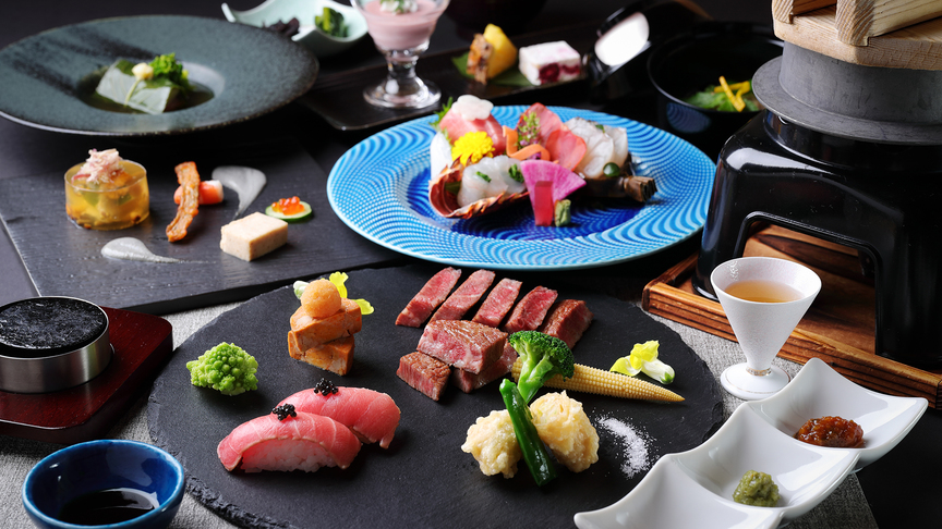 プレミアムスイートルーム限定。シャトーブリアンをメインとした夕食（一例）