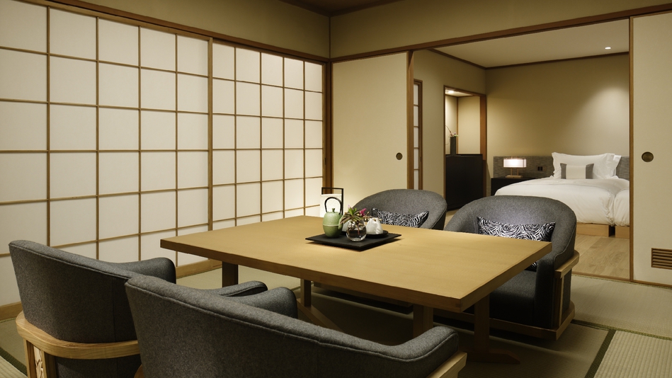 最大4名さままでご利用いただける広々としたお部屋です。 （和室デラックススイート）