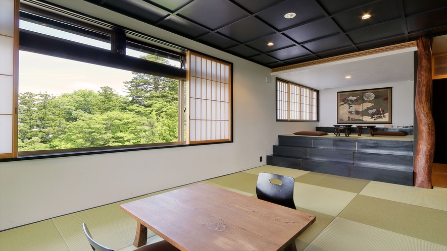 達磨菊（だるまぎく）／二方向ある窓からの眺望が良い禅室をイメージした和室。