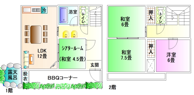 一戸建貸切露天風呂付10名用　間取り